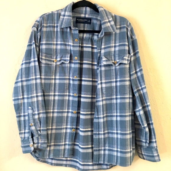 Abercrombie & Fitch 90’s Oversized Flannel Button Down Shirt Small Blue Plaid - Picture 1 of 10